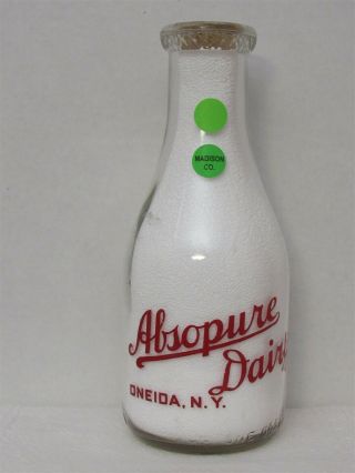 Trpq Milk Bottle Absopure Dairy Farm Oneida Ny 1944 Madison County Hard To Find