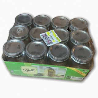 Ball 12 Count 32oz Wide Mouth Quart Canning Mason Jars,  Lids & Bands Clear Glass