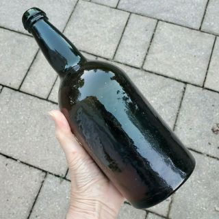 Antique,  Dark Amber/brown Rippled Glass Quart Ale/spirits Bottle (vb4)