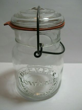 Antique Deckers Iowana Mason City Iowa Glass Top Wire Side Pint Size Canning Jar