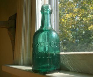 1860 J.  Geo Schoch Phila Green Squat Ale Or Soda Bottle Civil War Era Drippy Lip