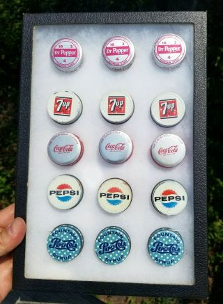 Pepsi - Dr.  Pepper - Coca Cola - 7up Soda Bottle Syrup Cap Display Very Cool