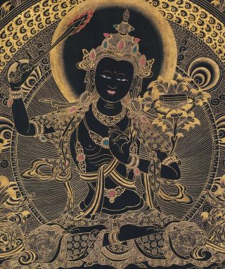 26 " Blessed Tibetan Thangka Painting Poster: Black Manjushri Of Secret Wisdom