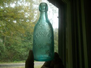 St.  Louis H.  Grone & Co 1860s Long Neck Squat Soda Bottle Crude Whittled Glass