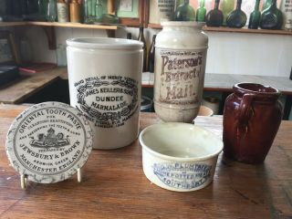5 X Late Victorian / Edwardian Advertising Pots / Lid Early 1900 