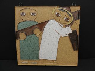 Stations Of The Cross 5 Simon Of Cyrene Helps Jesus Ceramic Wall Plaque