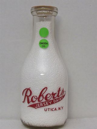 Trpq Milk Bottle Roberts Jersey Dairy Utica Ny Oneida County 1947 Cleanliness
