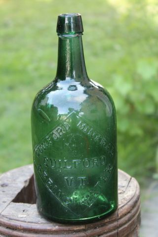 Guilford Vt Mineral Spring Water Bottle Light Emerald Green Glass,  No Chips (1)
