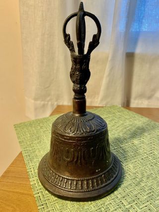 Tibetan Buddhist Bronze Bell For Vajra Meditation With Carved Women’s Face 2