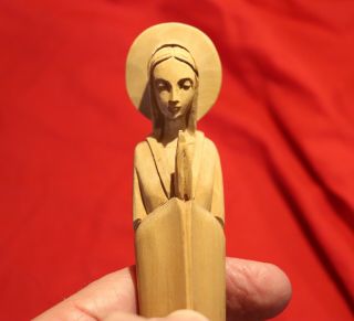 Vtg 10 5/16 " Hand Carved Wooden Praying Our Lady Virgin Mary Sculpture - Anri ?