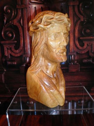 Vintage Carved Wood Christ Priests Altar Table Chamber Bust Figurine