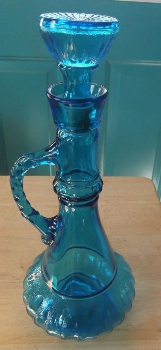Vintage Blue Glass Genie Bottle Decanter With Lid