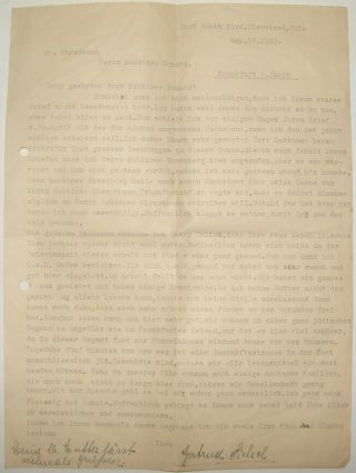 Jewish Judaica German Letter To Rabbi Donath Germany Frankfurt Ohio 1939 Ww2