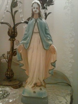 Vintage Blessed Virgin Mary Standing On Serpent Snake Chalkware Statue Shabychic