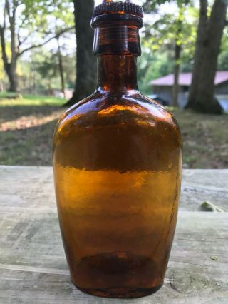Vintage 1/2 Pint Amber Whiskey Flask