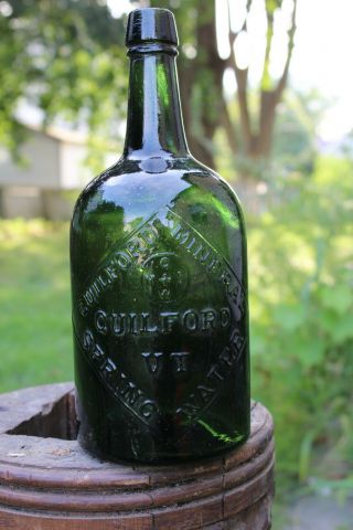 Guilford Vt Mineral Spring Water Bottle,  Green Glass,  Inclusion,  No Chips (4)