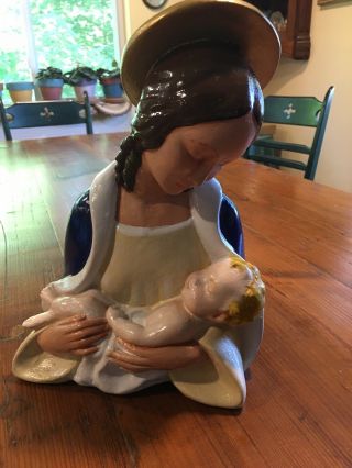 Vintage Chalkware Blessed Virgin Mary Madonna With Jesus Infant Gold Leaf Paint