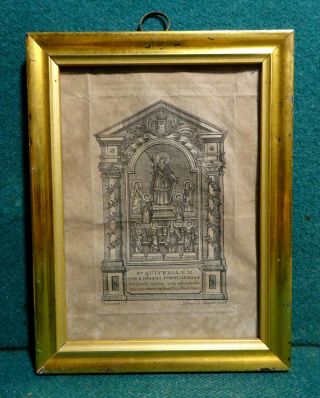 Antiq 19th Gilded Wood Wall Frame W/ Engraving St Quiteria & Sisters 128x168mm