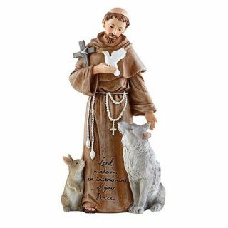 Saint Francis Of Assisi Figures Of Faith Engraved Prayer 8 Inch Statue