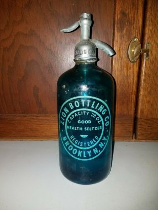Zion Bottling Company 65 Blue Seltzer Bottle 28 Oz.  Brooklyn N.  Y.