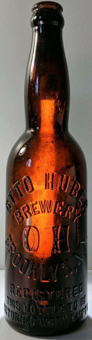 Early Bimal Crown Top Rich Amber Beer Bottle Otto Huber Brewery Brooklyn Ny