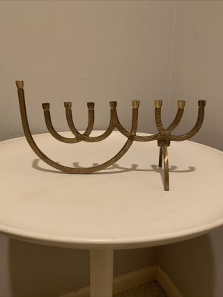 Vtg Menorah Brutalist Style Mid Century Modern Hanukkah Brass Asymmetrical