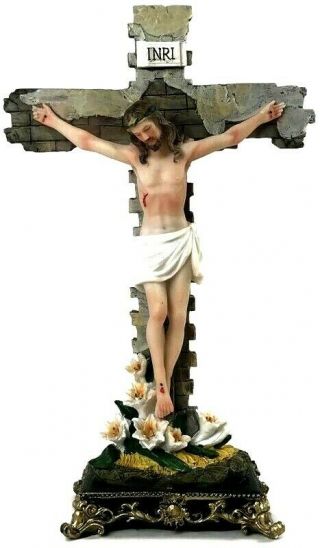 14 " Jesus Cross Crucifix Figurine Statue - Resin Figure Of Christ 