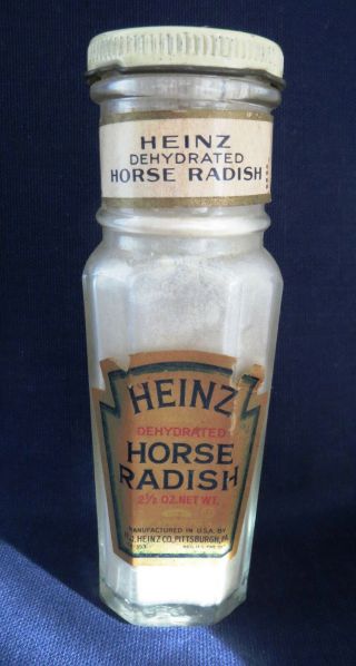 1940s Era Heinz Dehydrated Horseradish Horse Radish Hazel Atlas Glass Bottle Jar