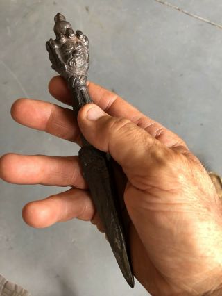 Bronze Pagan Tantric Wand Dagger Golden Antique Patina Figure Mystical Magic 2