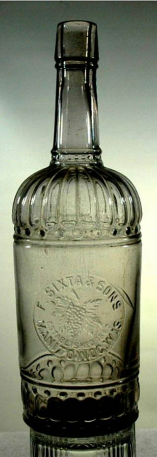 F.  Sixta & Sons Manitowoc Wi Fancy Quart Whiskey Bottle With Grapes Logo