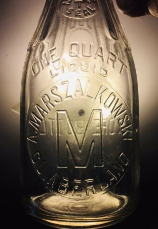 A.  Marszalkowski Cumberland R.  I.  Rhode Island Quart Milk Bottle