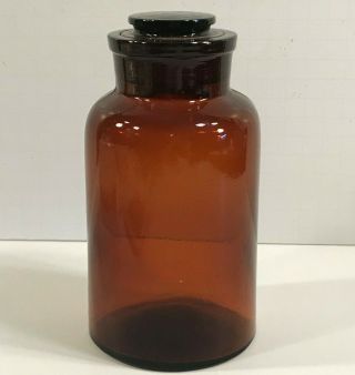 Vintage Brown Amber Glass Apothcary Jar Container W/lid