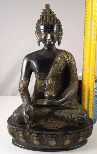 Heavy Bronze? Seated Buddha W/ Lotus Branch Statue Sculpture Figure 11.  75 "