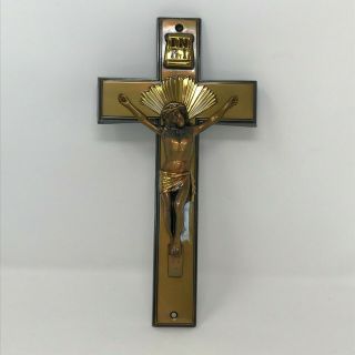 Vintage 13 " Cross Crucifix Bronze Brass Inri Jesus Christ Wall Casket Parsons