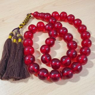 Big German 33 Amber Bakelite Cherry Prayer Beads Red Faturan Komboloi Beads
