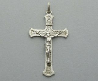 French,  Antique Religious Sterling Crucifix.  Silver Gothic Cross.  Jesus Christ.