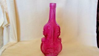Vintage Purple Amethyst Glass Bottle Cello Violin Shaped 10 " Tall Empty