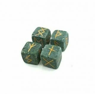 Green Granite Stone Cubes Rune Set 0,  59 Inch.  Scandinavian Runes For Divination