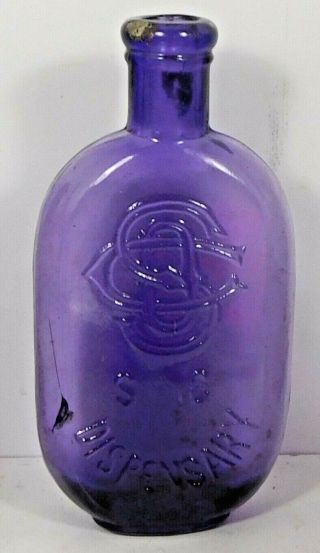 C1890 Purple - Amethsyt 1/2 Pt Whiskey Flask - South Carolina Dispensary Monogram