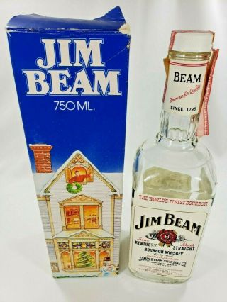 Vintage Jim Beam Kentucky Bourbon Whiskey Bottle W Holiday Gift Box Set 750ml