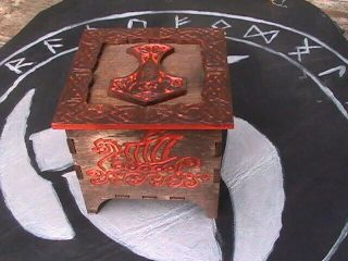 Viking Wood Secret Latch Wood Box With Oak Elder Futhark Rune Set