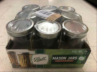 Ball Wide Mouth Pint & Half 24 Oz Jars W/ Lids & Bands (set Of 9) 2 Day