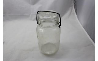 Old Vintage ATLAS E - Z SEAL Mason Jar w/ Wire Bail & Glass Lid Quart Clear 7 