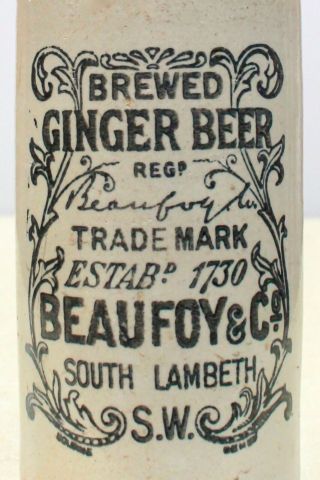 Vintage C1900s Beaufoy & Co South Lambeth London Stoneware Ginger Beer Bottle