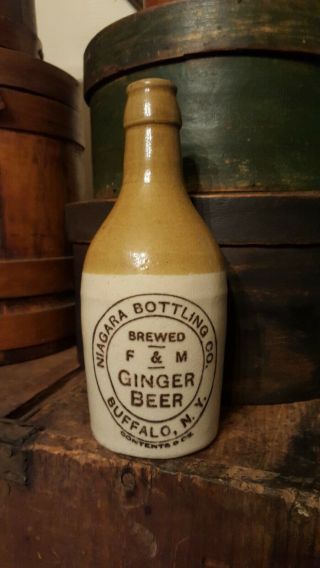 Antique Stoneware Beer Bottle Niagara Bottling Co F & M Ginger Beer Buffalo Ny
