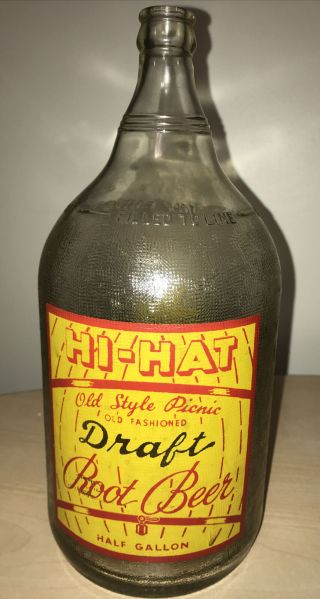 Vintage Hi - Hat Draft Root Beer Half Gallon Soda Glass Bottle Brownsville,  Pa