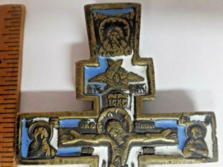Antique Russian Orthodox Crucifix Enamel Bronze Crucifix Cross 2