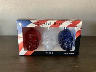 3 Empty Crystal Head Vodka Skull Bottles Red White Blue 50 Ml Size Each