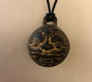 Tibet Buddhism Bronze Mahakala Protection Bell Necklace Chinese Amulet