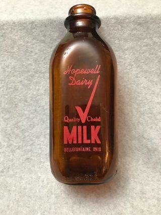 Vintage Milk Bottle Quart Hopewell Dairy Bellefontaine Ohio Dark Glass Rare